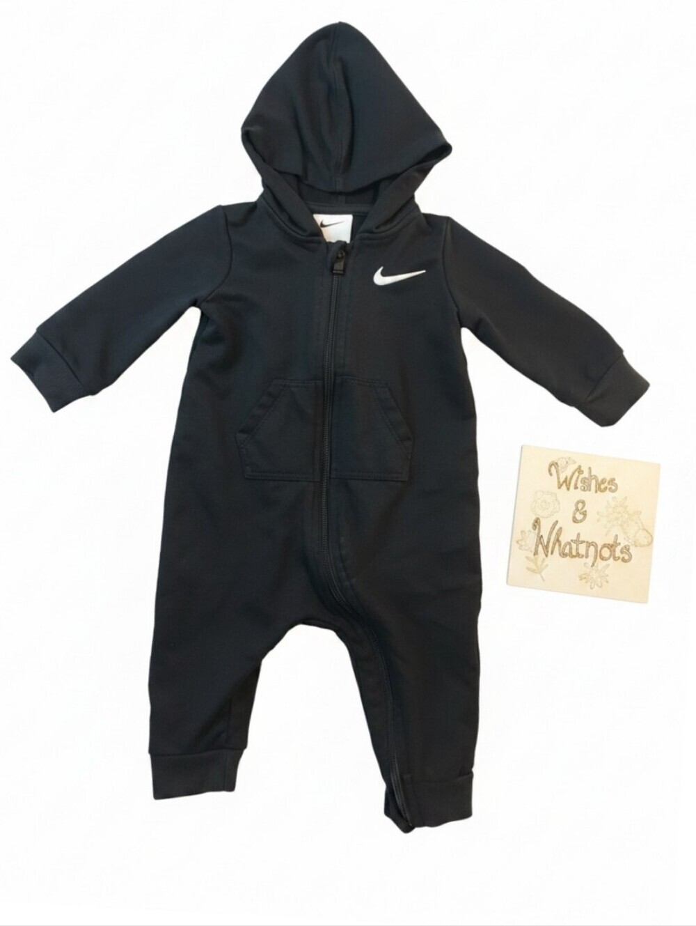 🔥5/$25🔥Nike Black Hooded Zipper Baby One-Piece Bodysuit